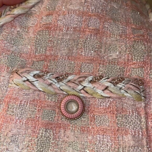 Niwiy Womens Vest Size Large Pink Tweed Pockets Button Up V Neck Sleeveless - Picture 8 of 10